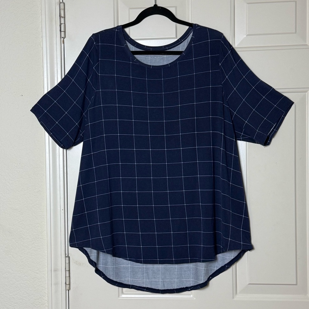 NEW Women's Lane Bryant Blue Uniqlo Windowpane Short Sleeve Top Size 18/20